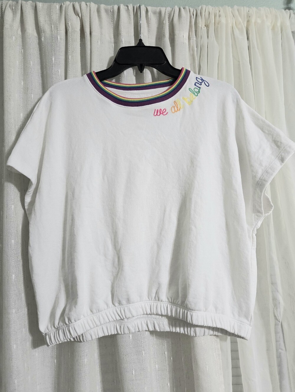 crown & ivy White Pullover with Rainbow Rib Trim - Picture 1 of 4
